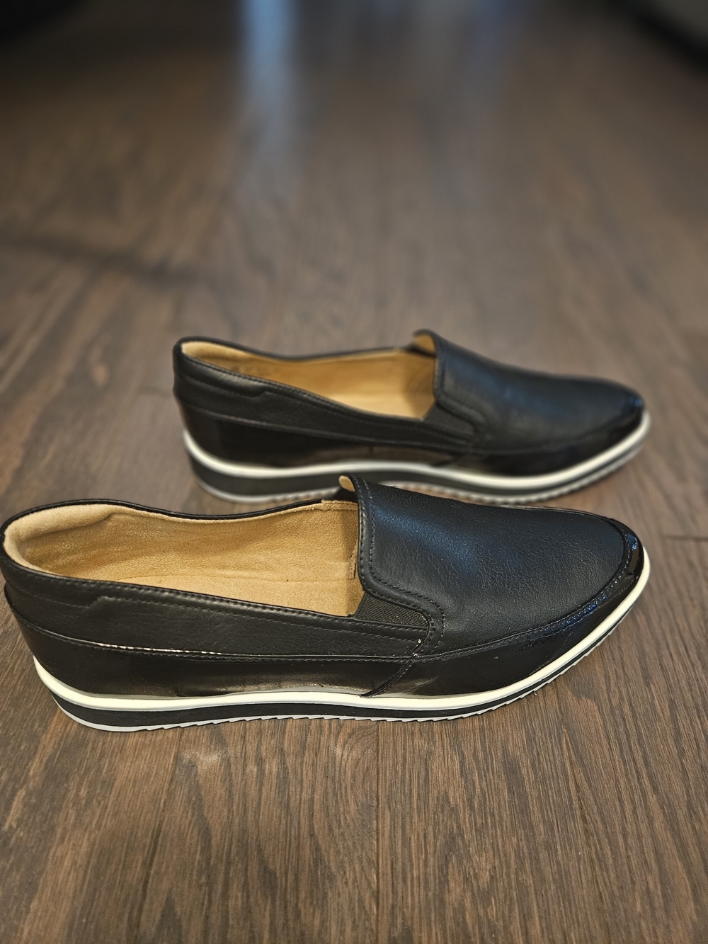 Naturalizer Black Slip-On Loafers with White Trim